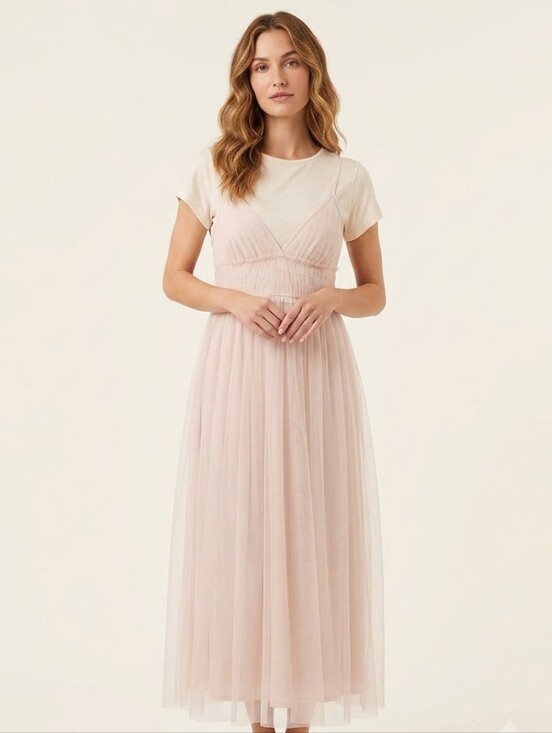 LC Lauren Conrad Dresses & Skirts - 🌸 LC Lauren Conrad Sheer Cream Midi Tshirt Tulle Dress M